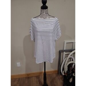 Universal Standard Women navy white stripe modal cotton relaxed tee Women SZ S/M